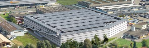 2.1 MWp Parkplatzüberdachung bei der Firma Galliker Transport & Logistics in Altishofen
(Bild: © Galliker Transport)